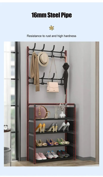 Clothes Hanger Multi-Layer Shoe Rack Doorway DIY Hat And Shoes Shelf Simple Floor-Standing Living Room Organizer Storage Racks