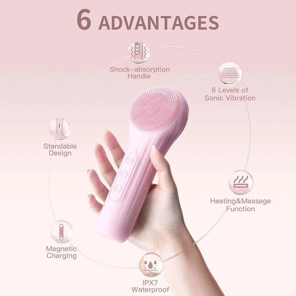 Sonic Waterproof Facial Cleansing Brush Rechargeable Scrubber Exfoliating Vibrating Deep Clean Face Cleaner  Skin Care Tool