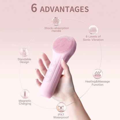 Sonic Waterproof Facial Cleansing Brush Rechargeable Scrubber Exfoliating Vibrating Deep Clean Face Cleaner  Skin Care Tool