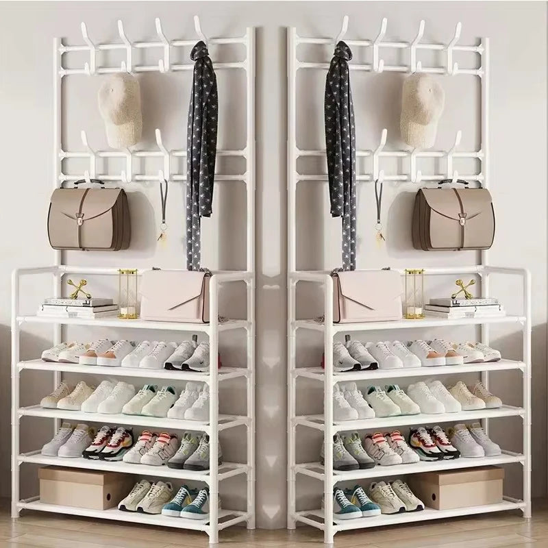 Clothes Hanger Multi-Layer Shoe Rack Doorway DIY Hat And Shoes Shelf Simple Floor-Standing Living Room Organizer Storage Racks