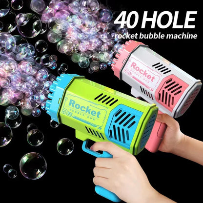 One Loaded Kids 40 Hole Rocket Launcher Handheld Portable Automatic Bubble Gun LED Light (Bubble Liquid & Batteries Excluded)