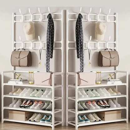 Clothes Hanger Multi-Layer Shoe Rack Doorway DIY Hat And Shoes Shelf Simple Floor-Standing Living Room Organizer Storage Racks